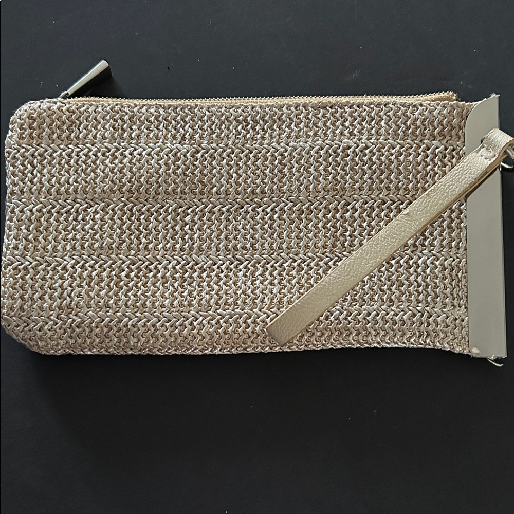 Elegant Beige Clutch with gold hardware and wristlet